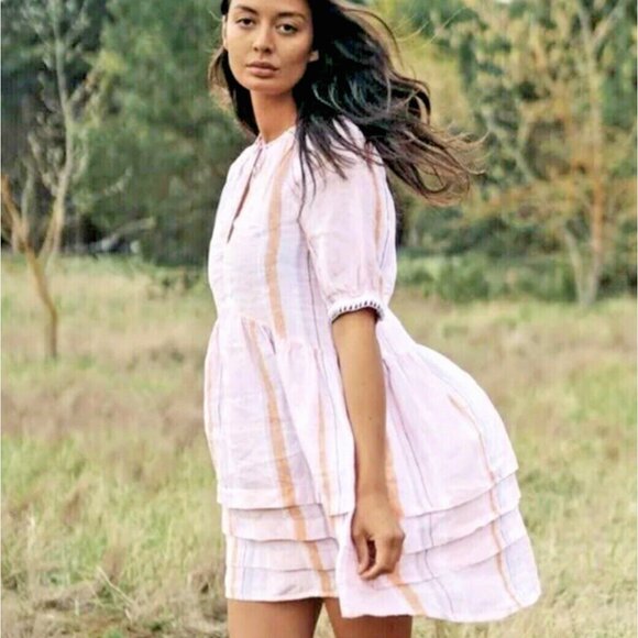 Lemlem x H&M Striped Linen Mini Dress - Picture 1 of 5